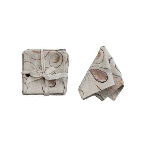 Cotton & Linen Printed Cocktail Napkins w/ Oysters Pattern, Set of 4 ©