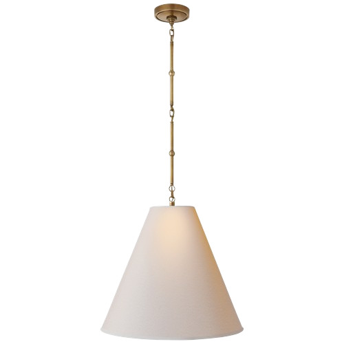 Goodman Medium Hanging Light in Hand-Rubbed Antique Brass with Antique White Shade