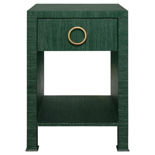 Malcolm Nightstand - Green Grasscloth, Brass Hardware