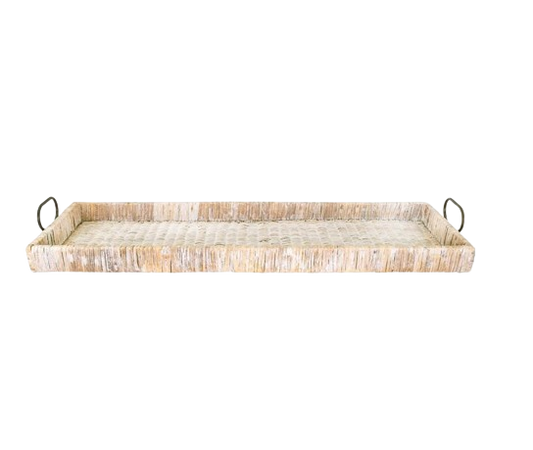 Decorative Rattan Tray with Metal Handles