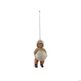 Paper Mache Vintage Boy Holding Snowball Ornament